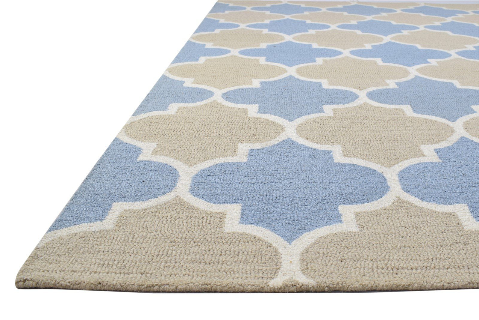 Wool Beige Rug 5' X 8' Modern Hand Tufted Moroccan Trellis Room Size Carpet 