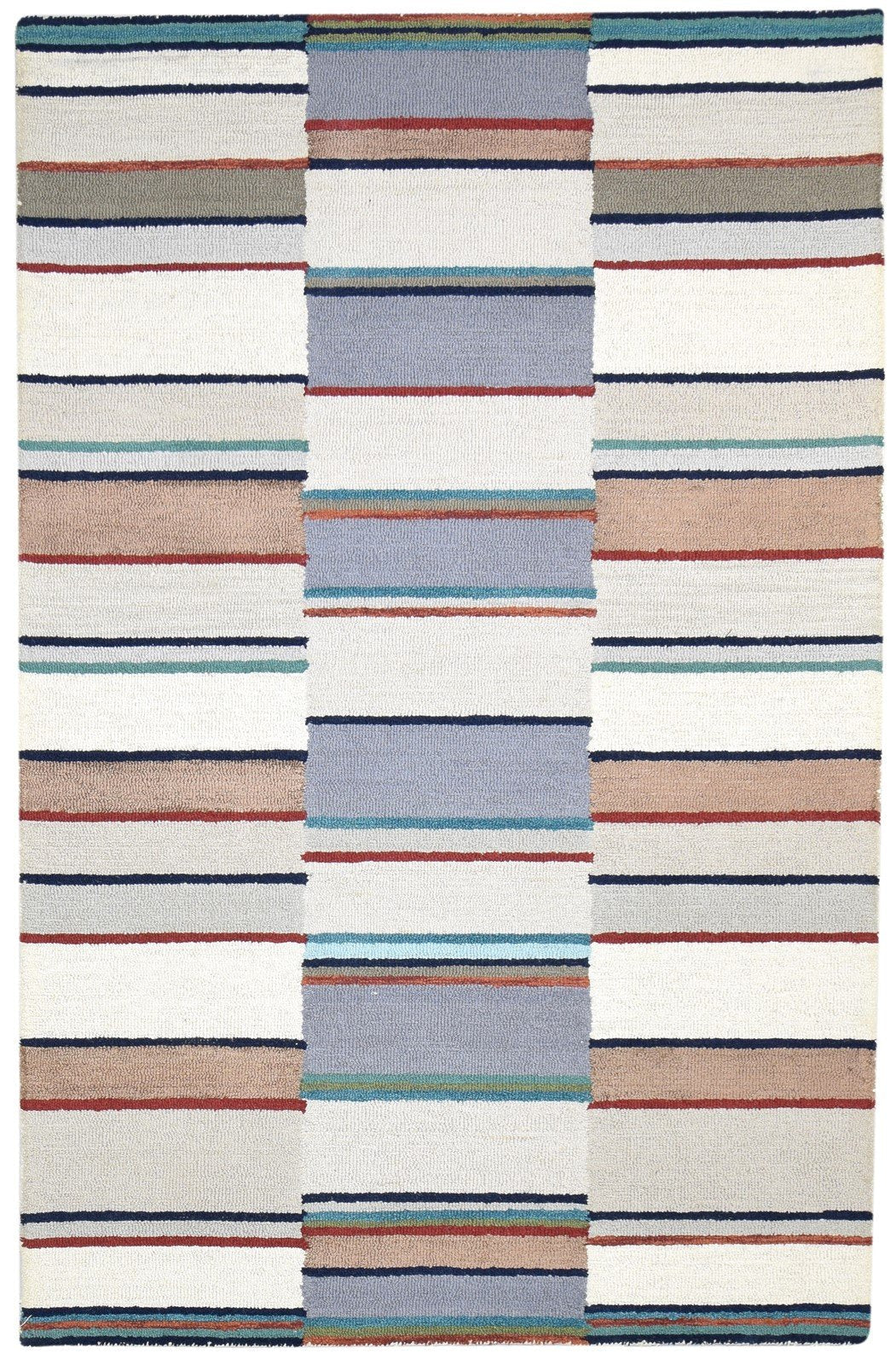 100% Wool Peach Rug 5X8 Modern Hand Tufted Scandinavian Striped Room Size Carpet 