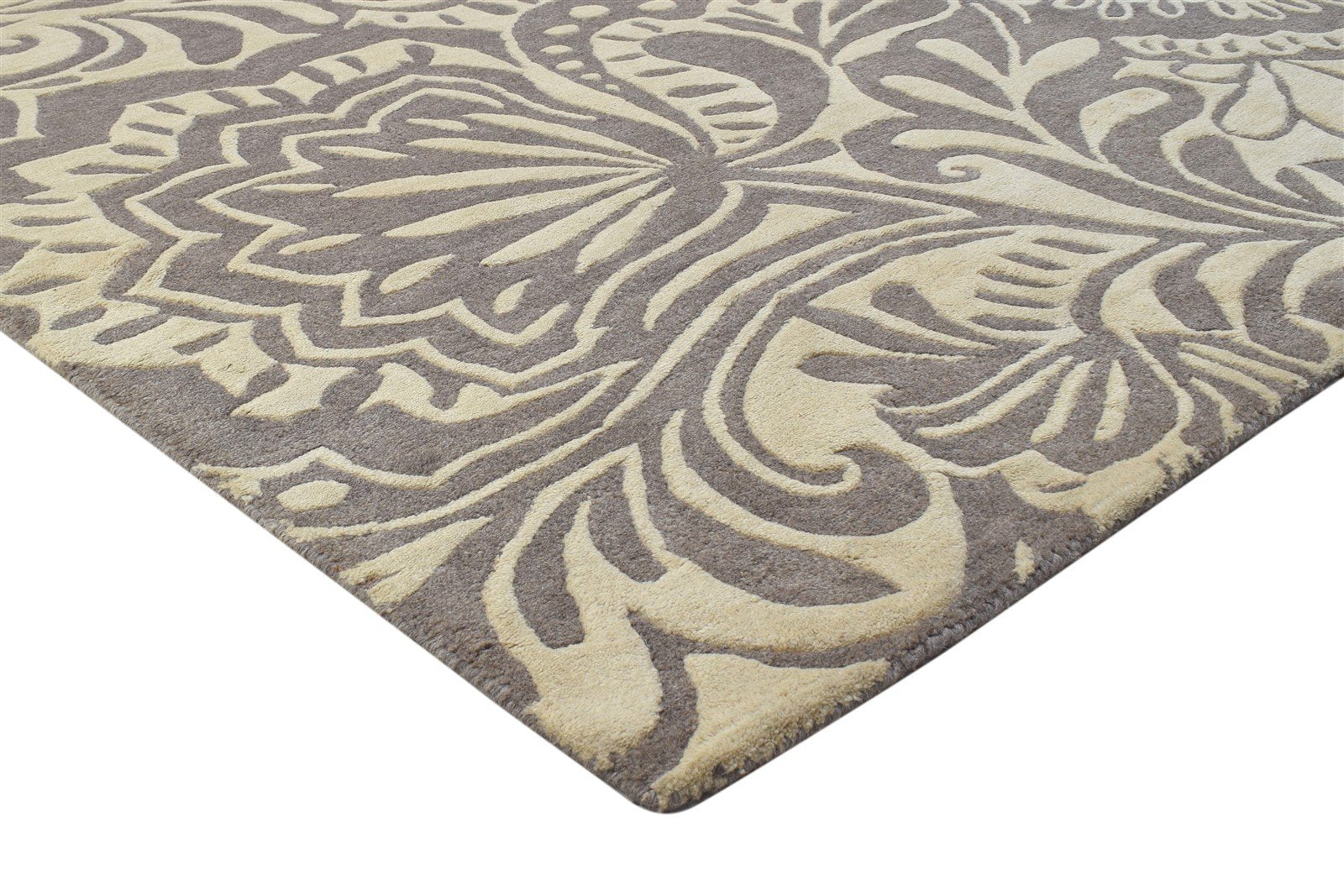 Wool Brown Rug 5' X 8' Modern Hand Tufted French Floral Room Size Carpet 