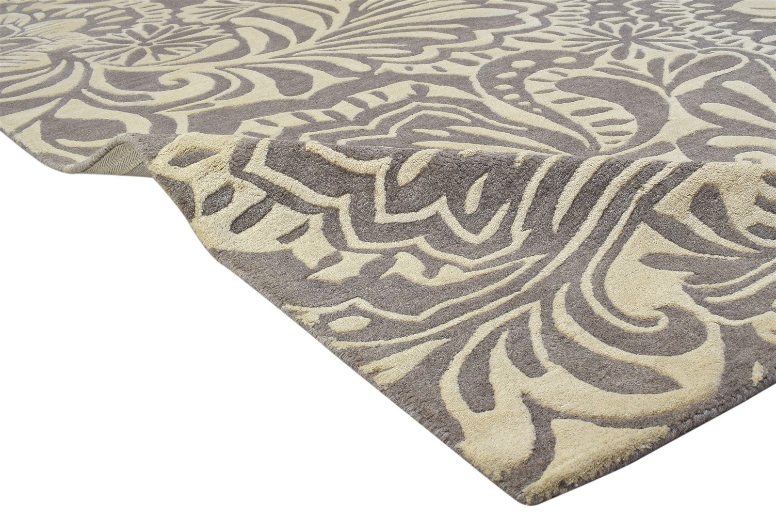 Wool Brown Rug 5' X 8' Modern Hand Tufted French Floral Room Size Carpet 