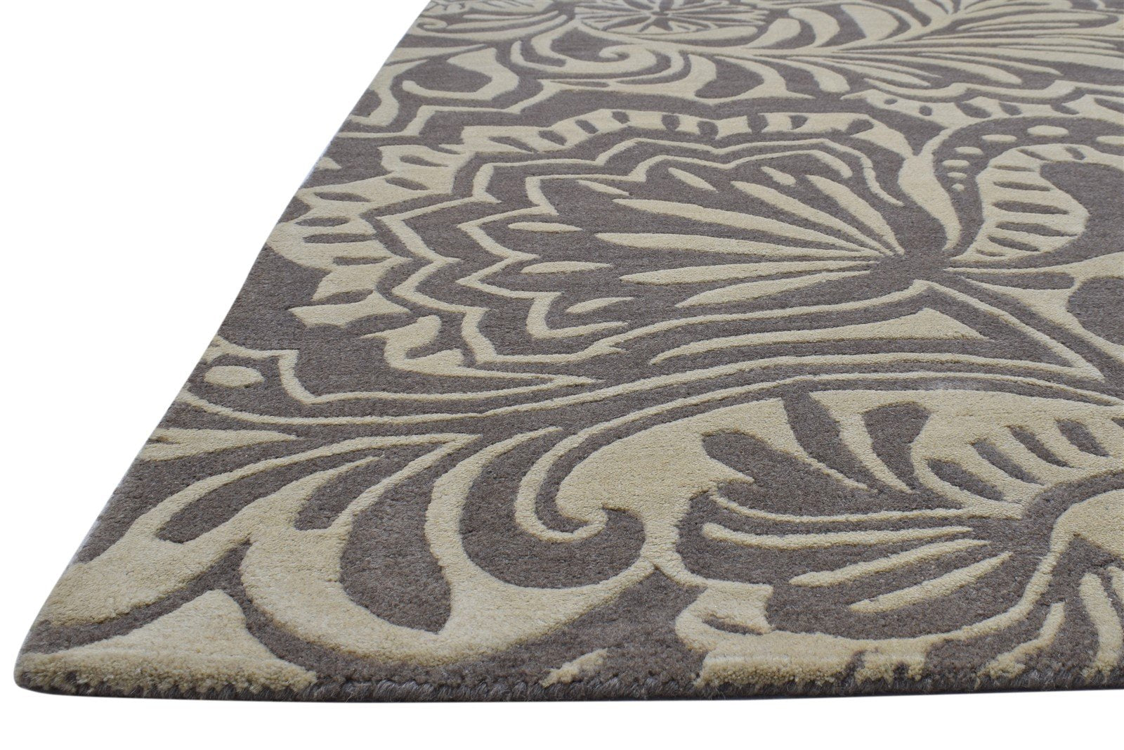 Wool Brown Rug 5' X 8' Modern Hand Tufted French Floral Room Size Carpet 