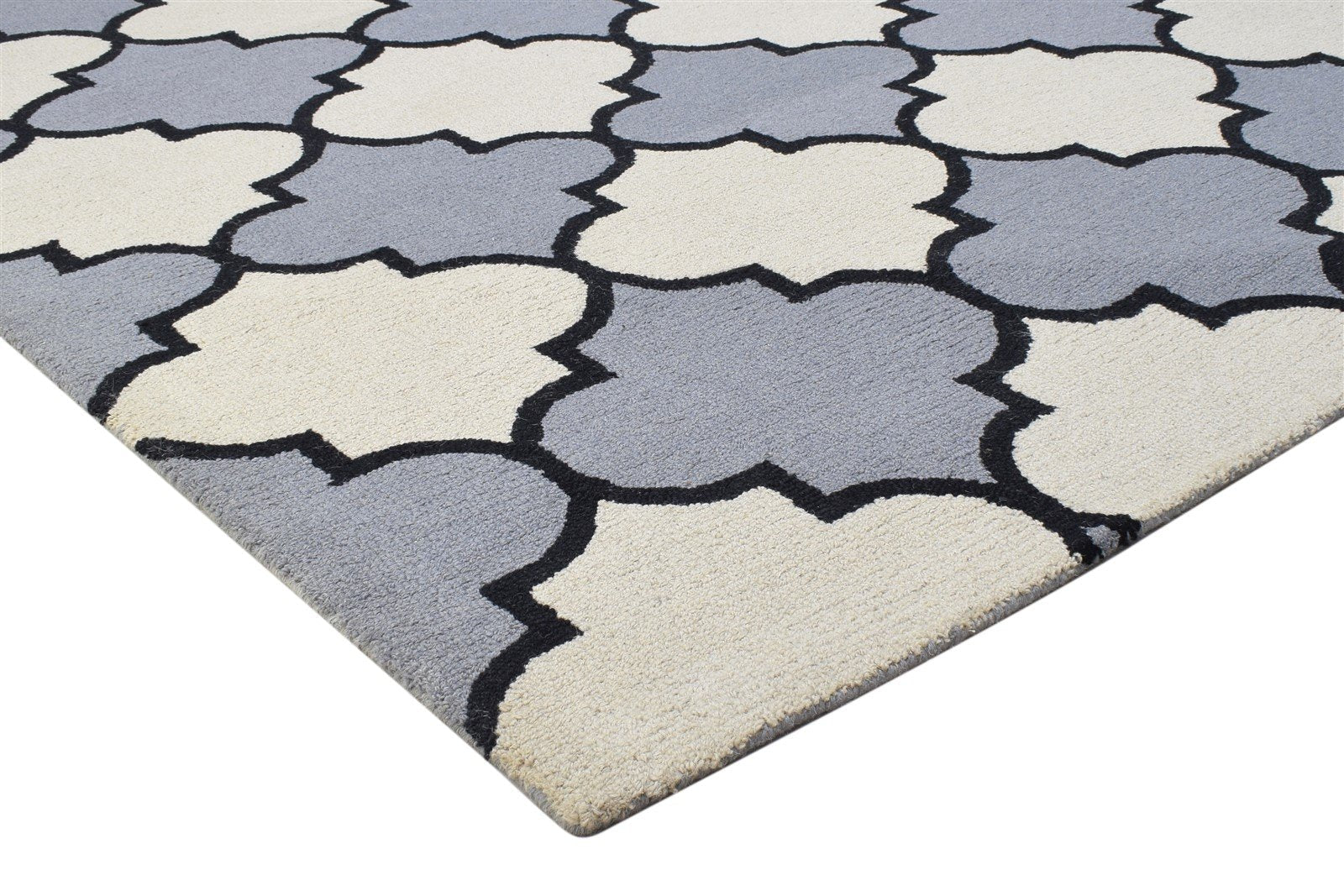 Blue Wool Rug 5' X 8' Modern Hand Tufted Moroccan Trellis Room Size Carpet 