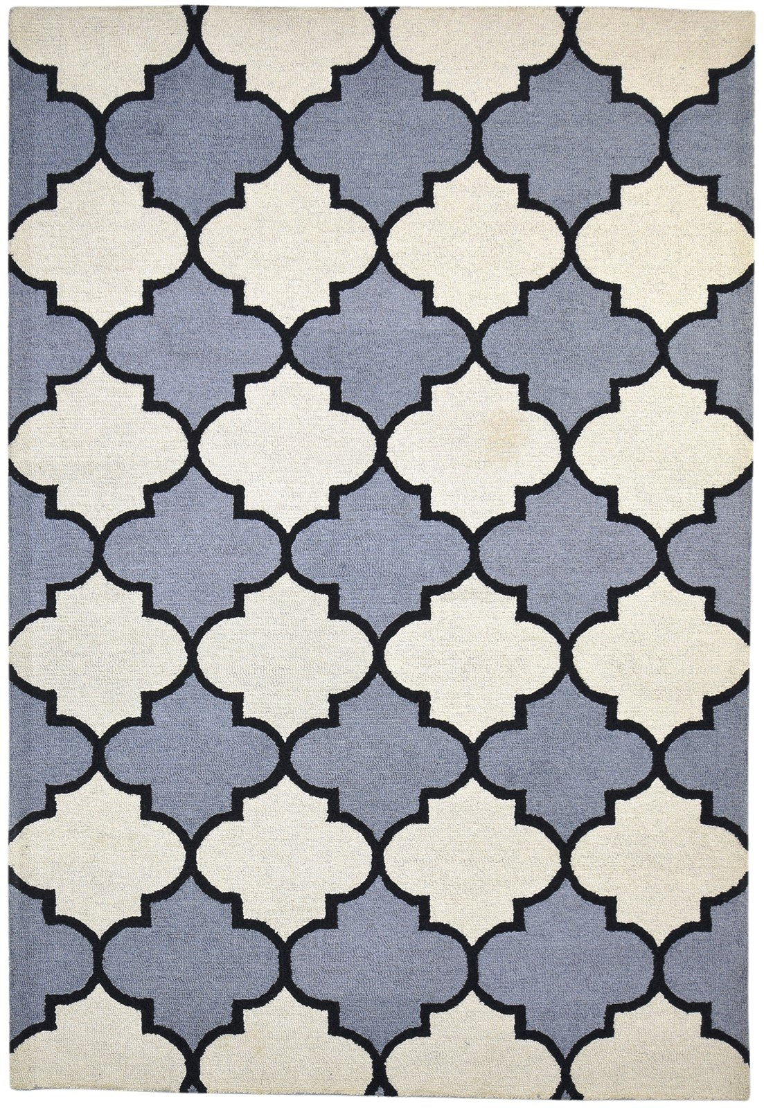 Blue Wool Rug 5' X 8' Modern Hand Tufted Moroccan Trellis Room Size Carpet 