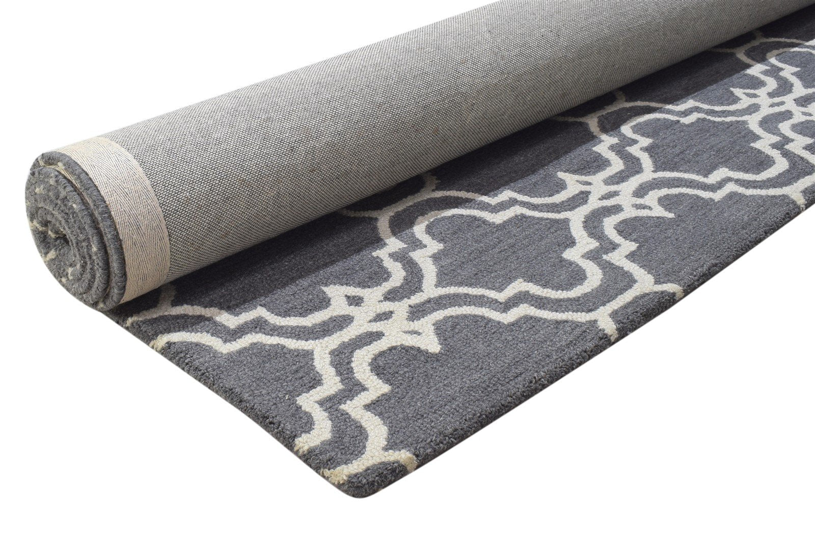 Wool Dark Grey Rug 5' X 8' Modern Hand Tufted Moroccan Trellis Room Size Carpet 