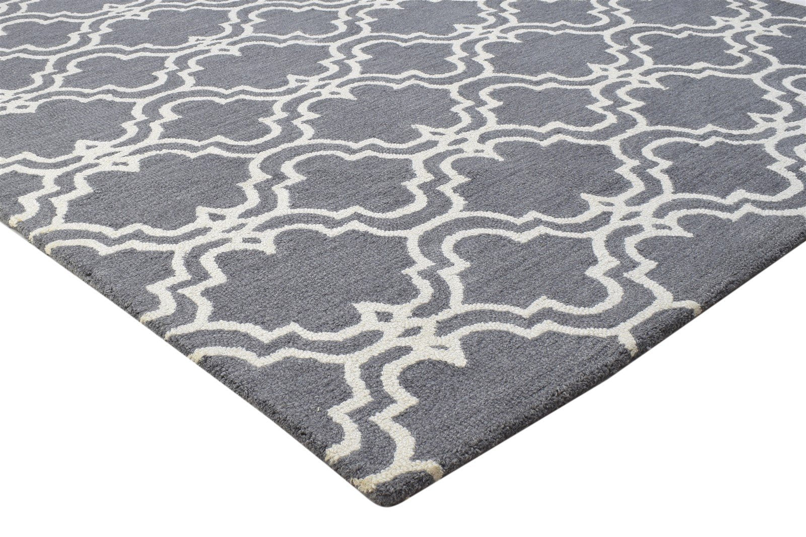 Wool Dark Grey Rug 5' X 8' Modern Hand Tufted Moroccan Trellis Room Size Carpet 