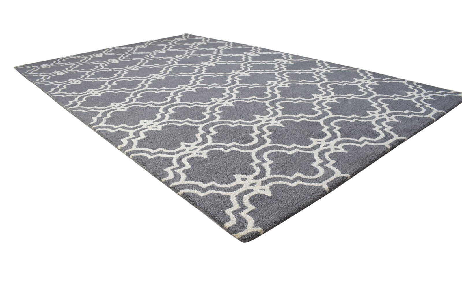 Wool Dark Grey Rug 5' X 8' Modern Hand Tufted Moroccan Trellis Room Size Carpet 