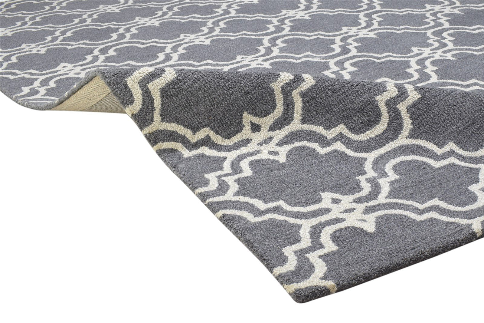 Wool Dark Grey Rug 5' X 8' Modern Hand Tufted Moroccan Trellis Room Size Carpet 