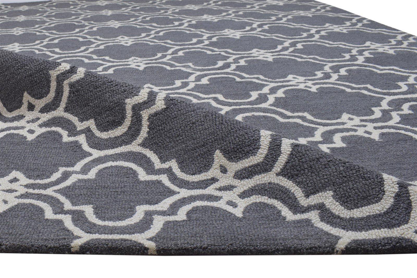 Wool Dark Grey Rug 5' X 8' Modern Hand Tufted Moroccan Trellis Room Size Carpet 