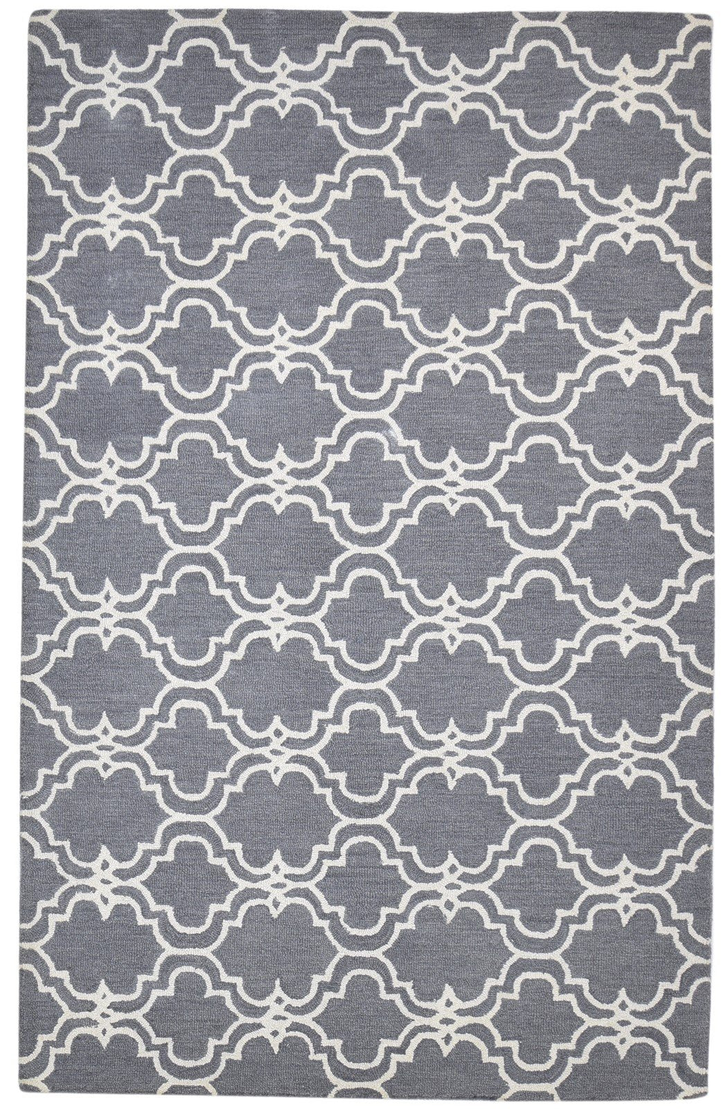 Wool Dark Grey Rug 5' X 8' Modern Hand Tufted Moroccan Trellis Room Size Carpet 