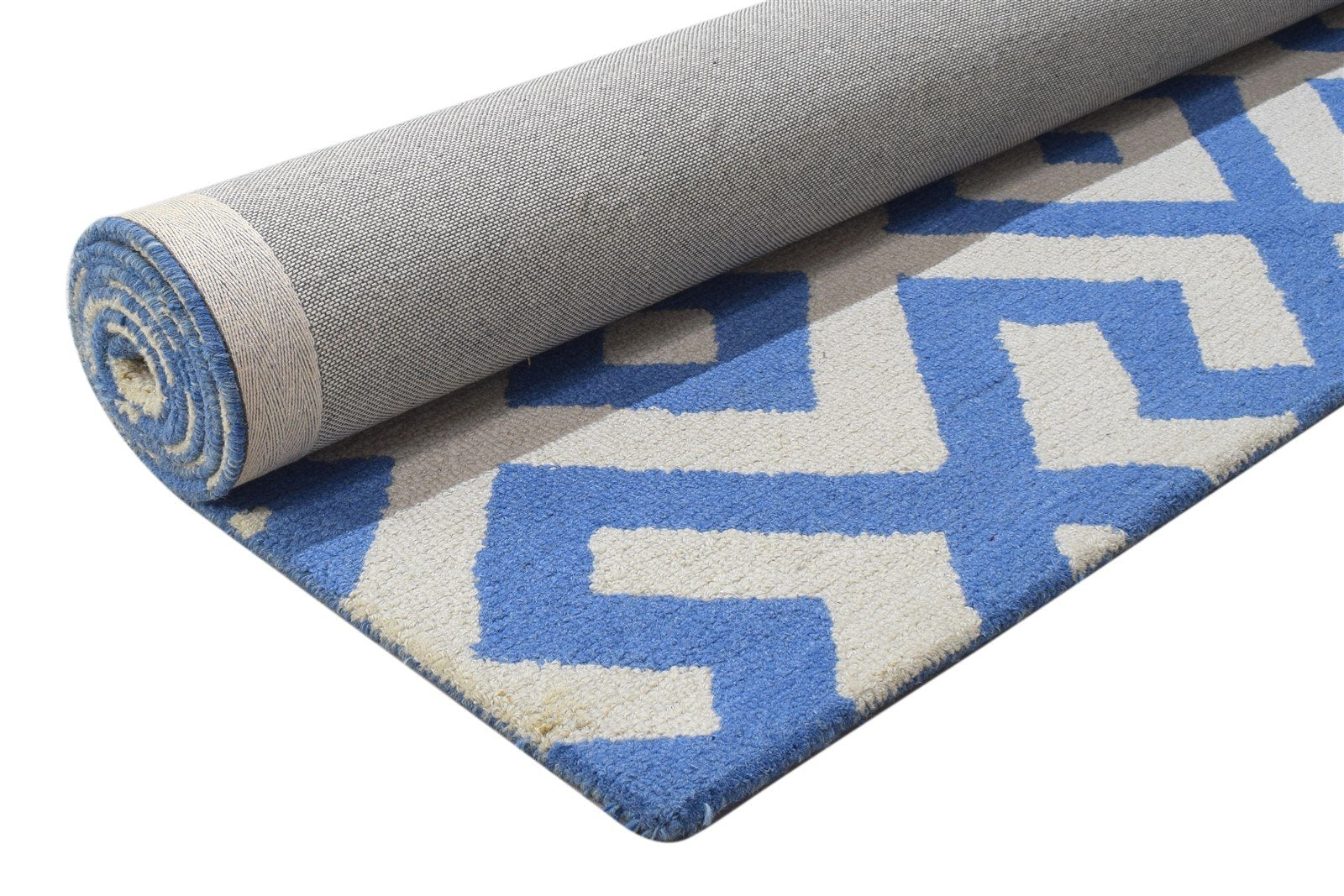 5' X 8' Rug Wool Blue Modern Hand Tufted Indian Geometric Room Size Carpet 