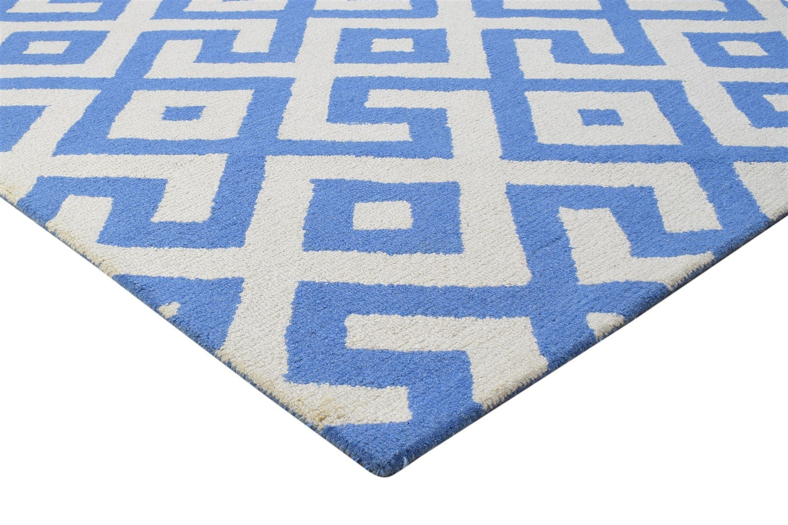 5' X 8' Rug Wool Blue Modern Hand Tufted Indian Geometric Room Size Carpet 