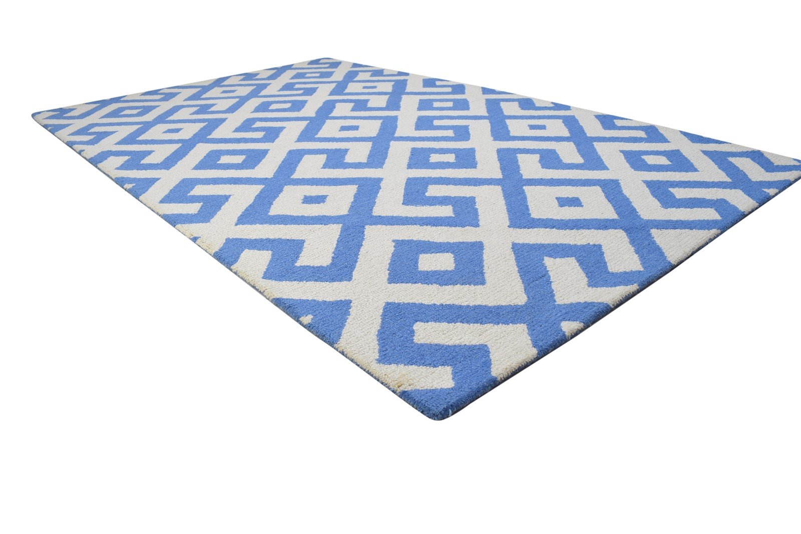 5' X 8' Rug Wool Blue Modern Hand Tufted Indian Geometric Room Size Carpet 