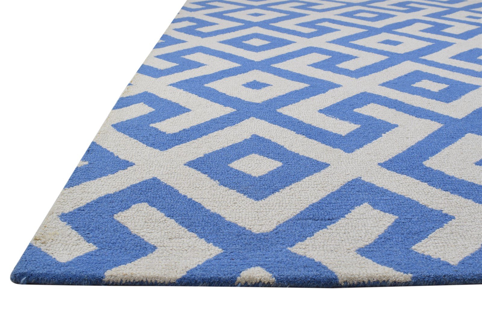 5' X 8' Rug Wool Blue Modern Hand Tufted Indian Geometric Room Size Carpet 