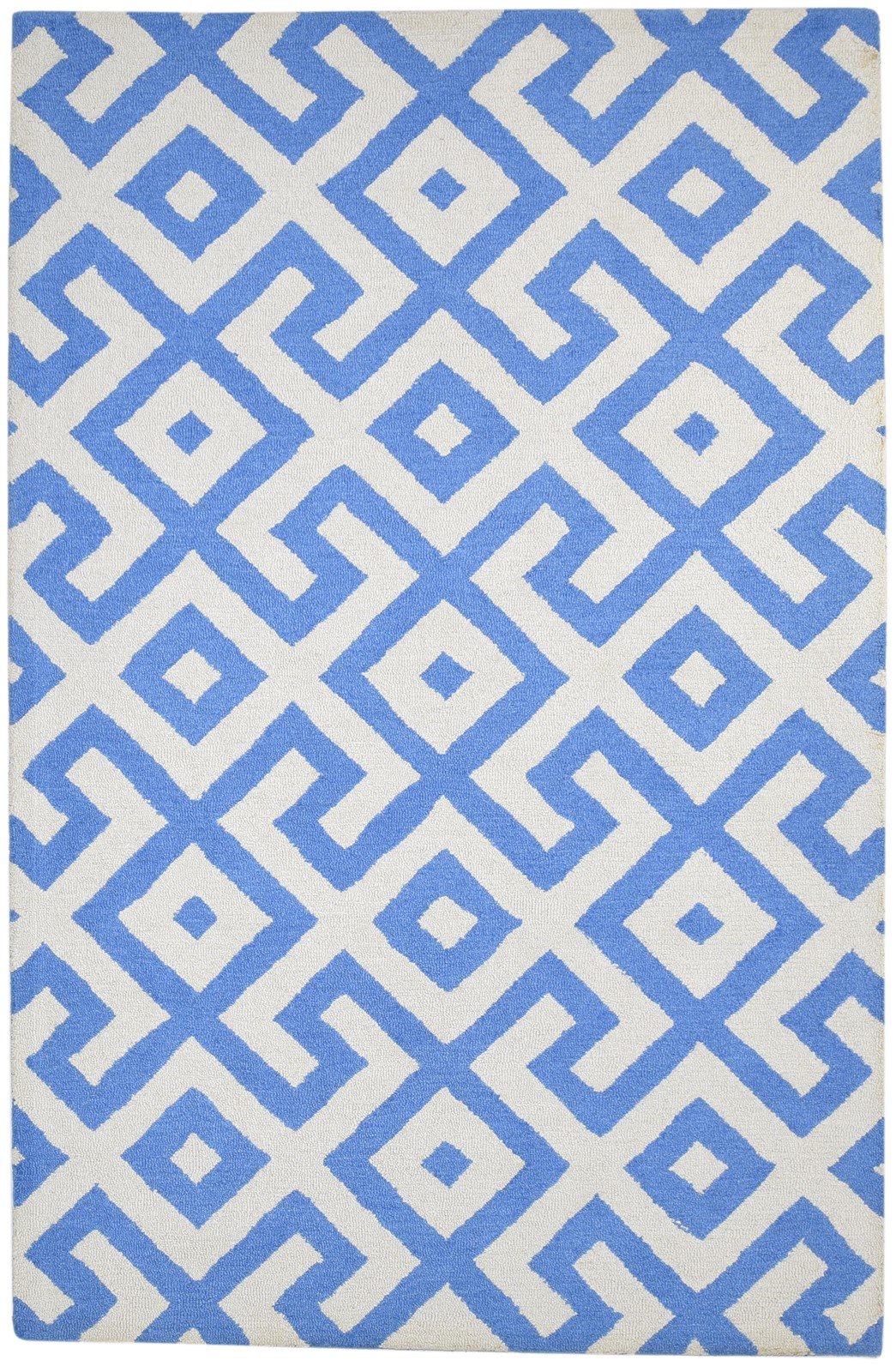 5' X 8' Rug Wool Blue Modern Hand Tufted Indian Geometric Room Size Carpet 