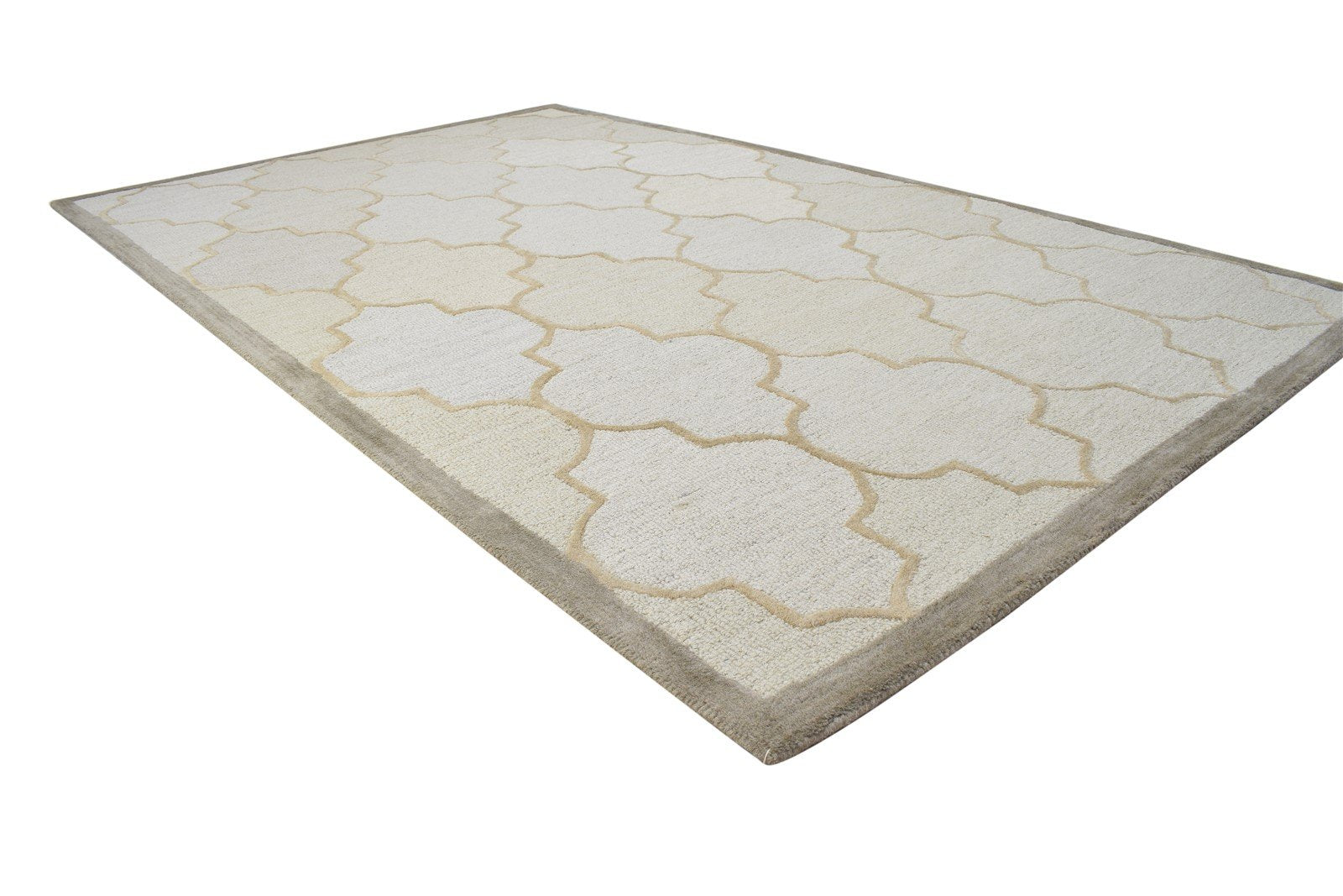 Hand Tufted Sand Wool Rug 5' X 8' Modern Moroccan Trellis Room Size Carpet 