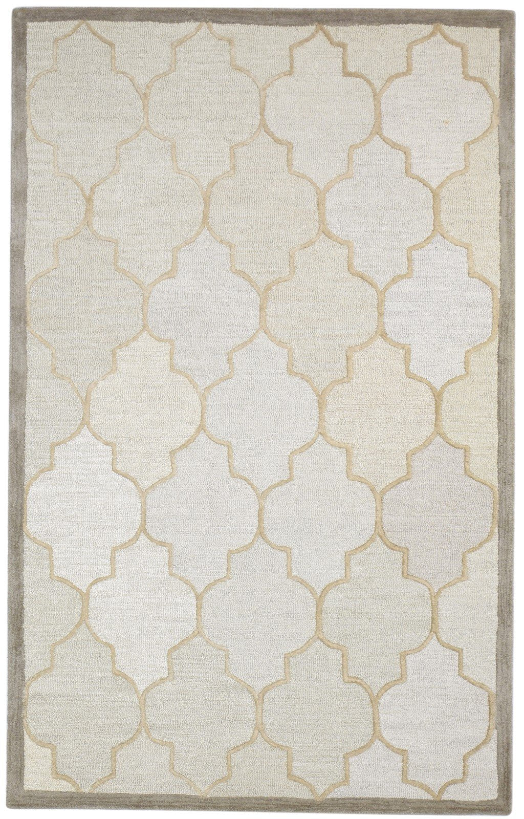 Hand Tufted Sand Wool Rug 5' X 8' Modern Moroccan Trellis Room Size Carpet 