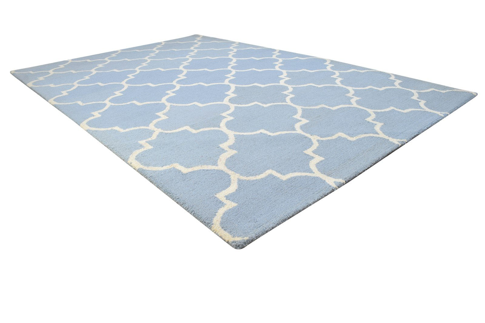 5' X 8' Rug Wool Blue Modern Hand Tufted Moroccan Trellis Room Size Carpet 