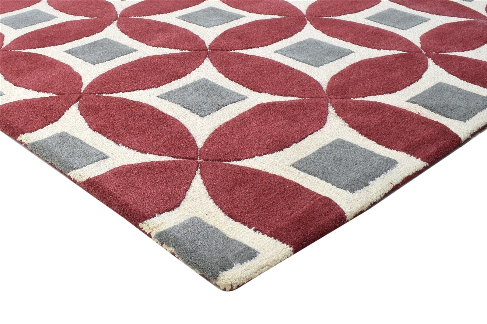 Hand Tufted Red Wool Rug 5' X 8' Modern Moroccan Geometric Room Size Carpet 