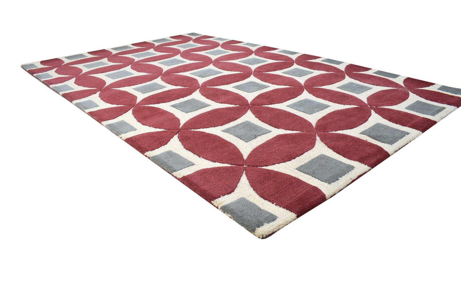 Hand Tufted Red Wool Rug 5' X 8' Modern Moroccan Geometric Room Size Carpet 