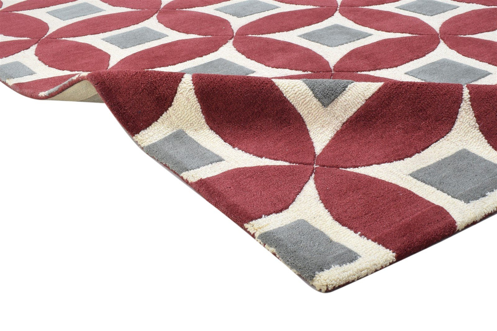 Hand Tufted Red Wool Rug 5' X 8' Modern Moroccan Geometric Room Size Carpet 