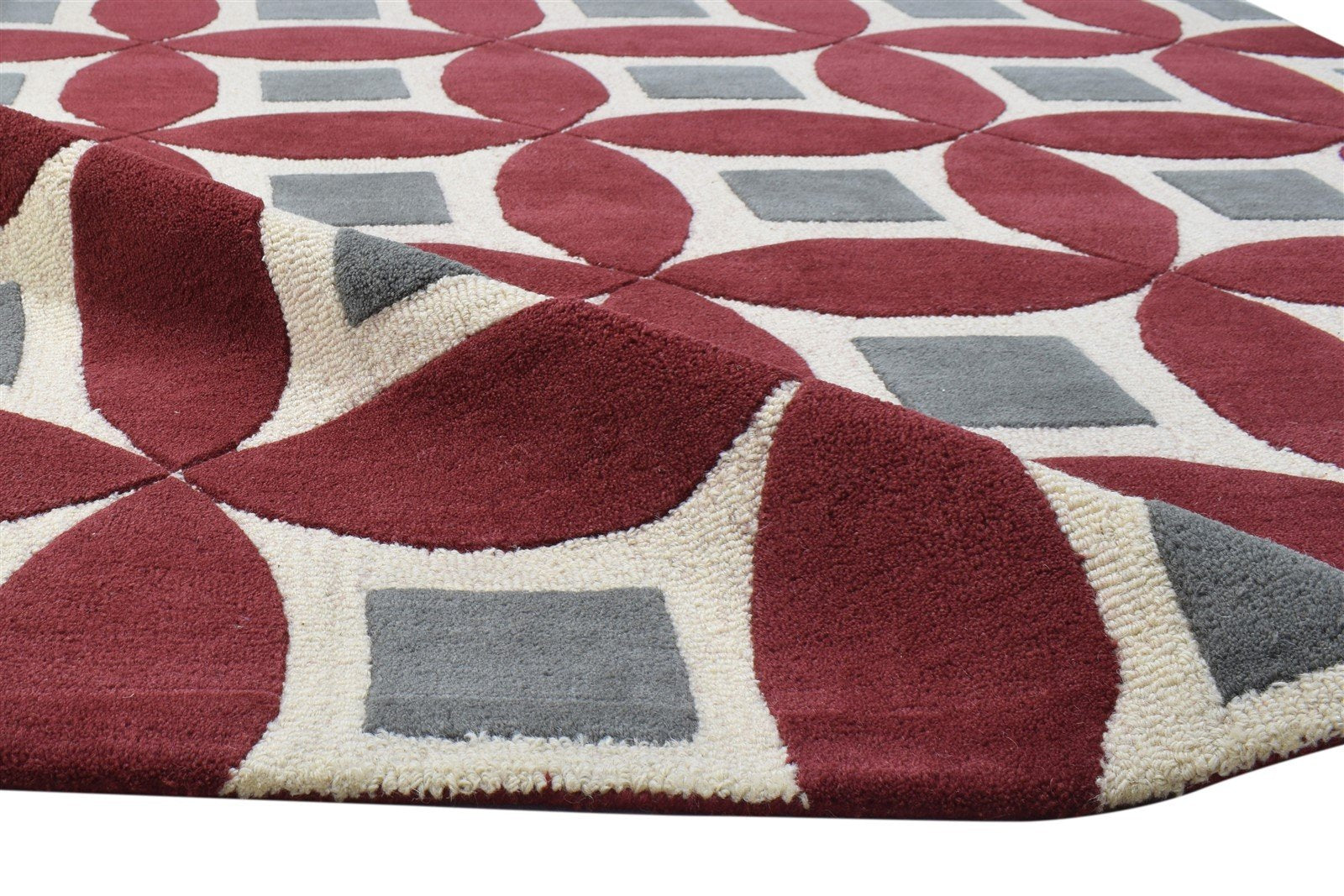 Hand Tufted Red Wool Rug 5' X 8' Modern Moroccan Geometric Room Size Carpet 