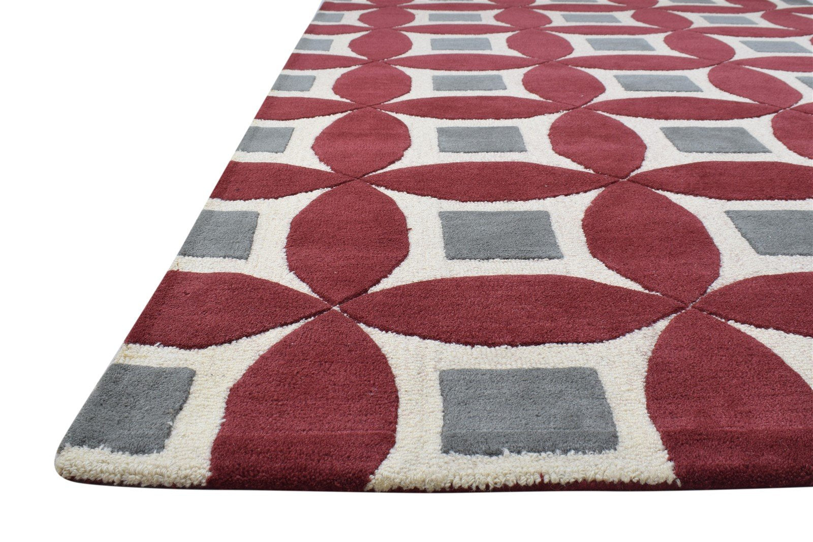 Hand Tufted Red Wool Rug 5' X 8' Modern Moroccan Geometric Room Size Carpet 