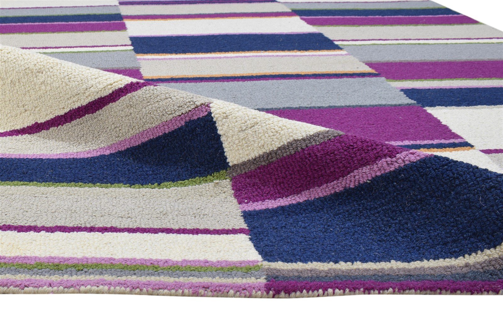 Purple Wool Rug 5' X 8' Modern Hand Tufted Scandinavian Striped Room Size Carpet 