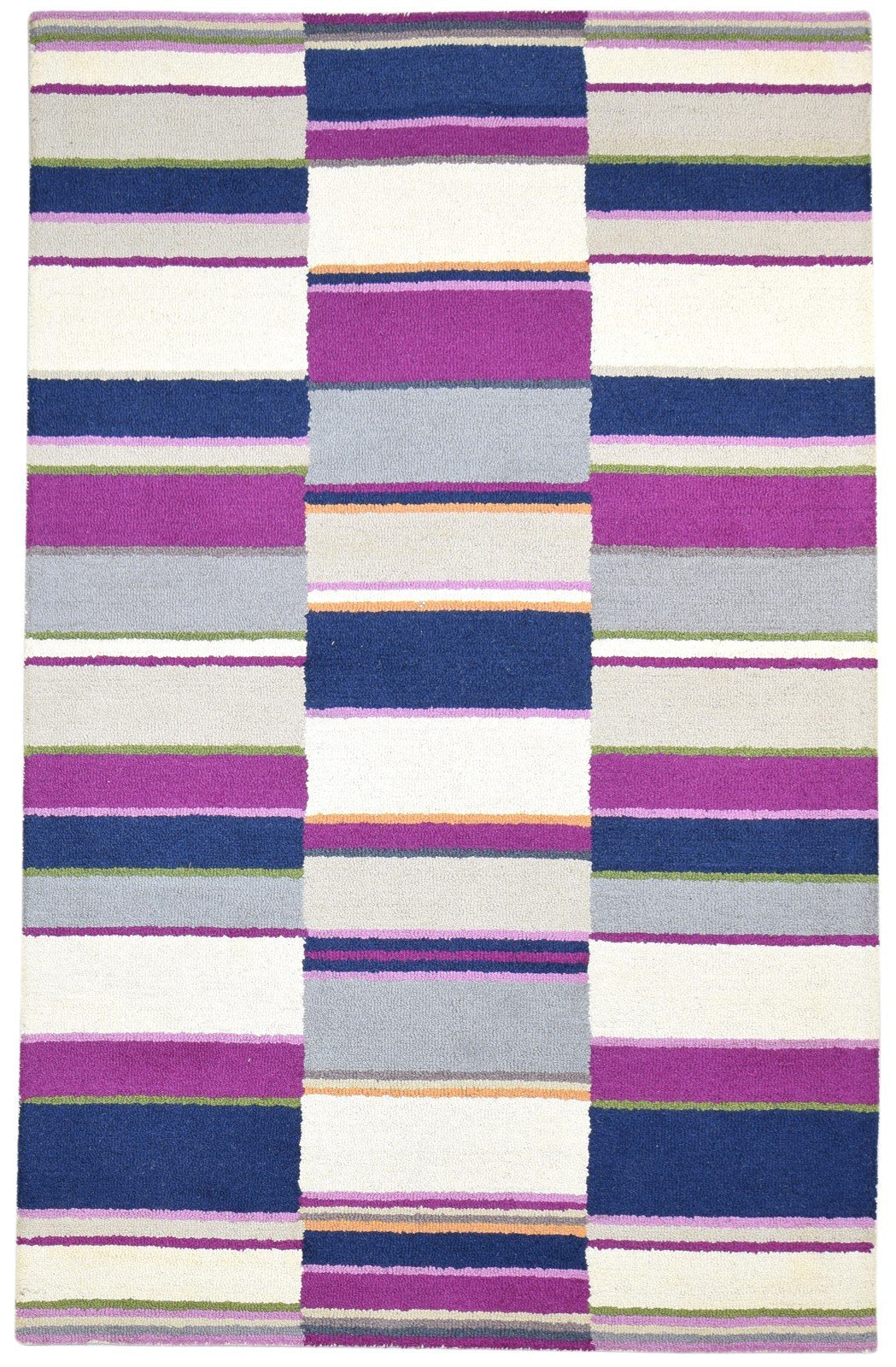 Purple Wool Rug 5' X 8' Modern Hand Tufted Scandinavian Striped Room Size Carpet 