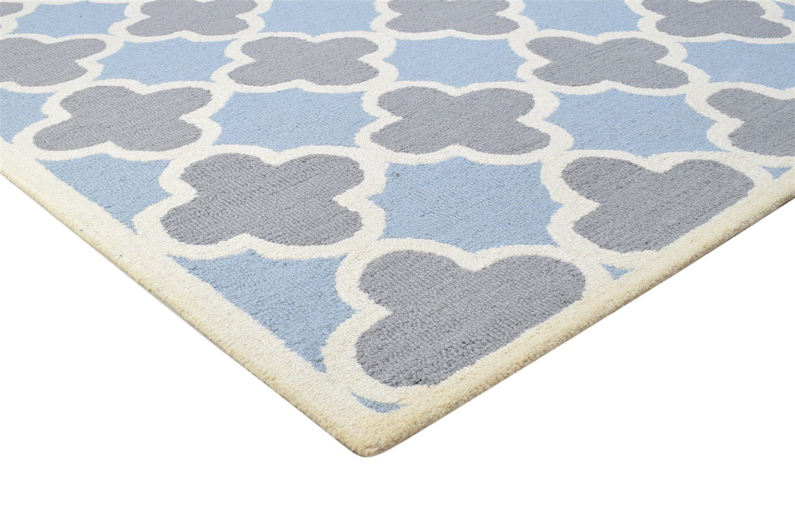 5' X 8' Rug Wool Blue Modern Hand Tufted Moroccan Trellis Room Size Carpet 