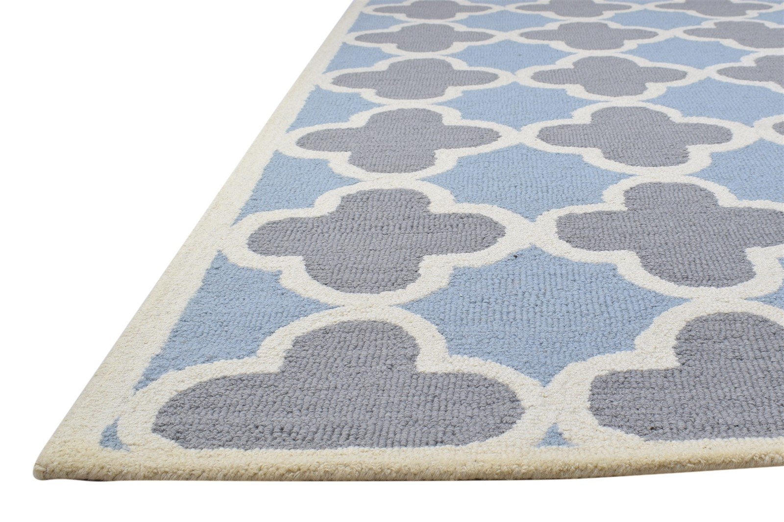 5' X 8' Rug Wool Blue Modern Hand Tufted Moroccan Trellis Room Size Carpet 