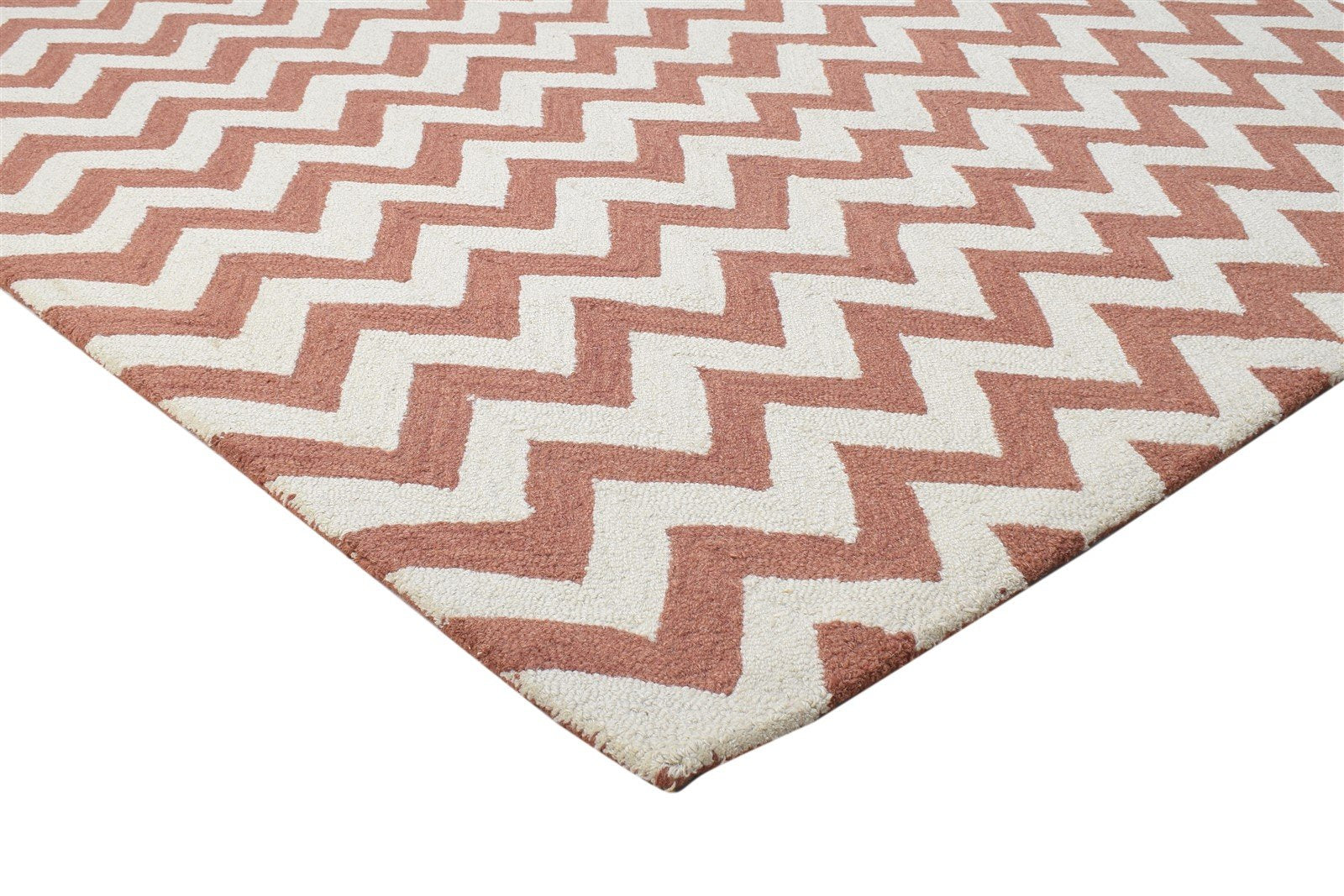 Hand Tufted Rust Wool Rug 5' X 8' Modern Scandinavian Chevron Room Size Carpet 