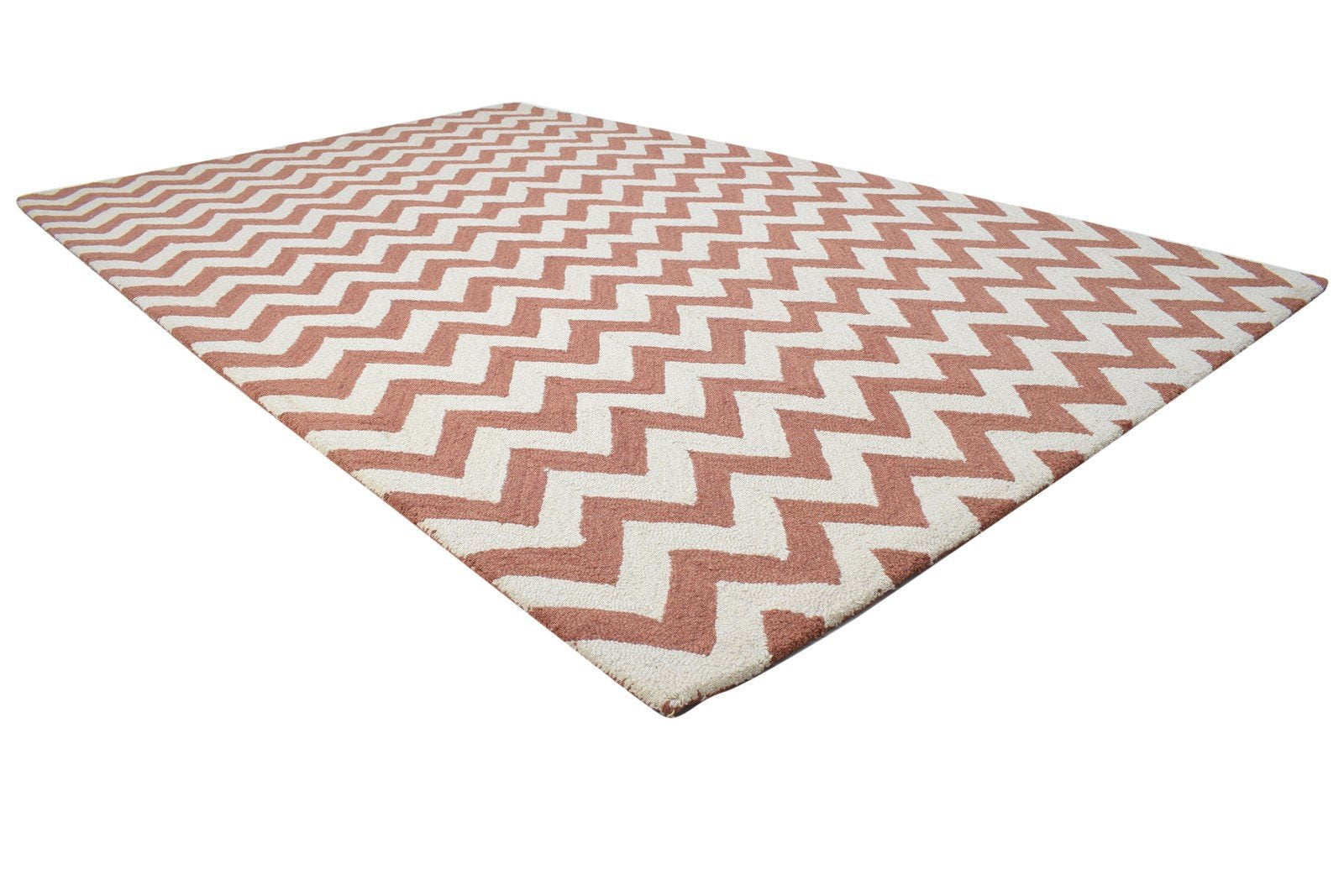 Hand Tufted Rust Wool Rug 5' X 8' Modern Scandinavian Chevron Room Size Carpet 