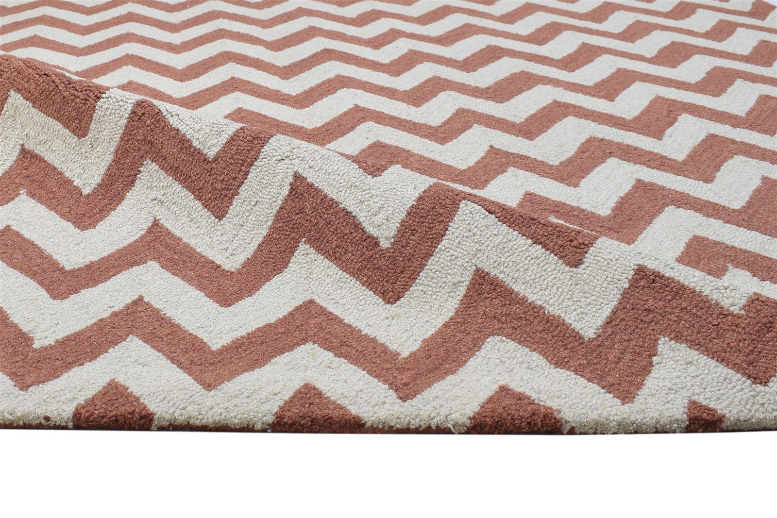 Hand Tufted Rust Wool Rug 5' X 8' Modern Scandinavian Chevron Room Size Carpet 