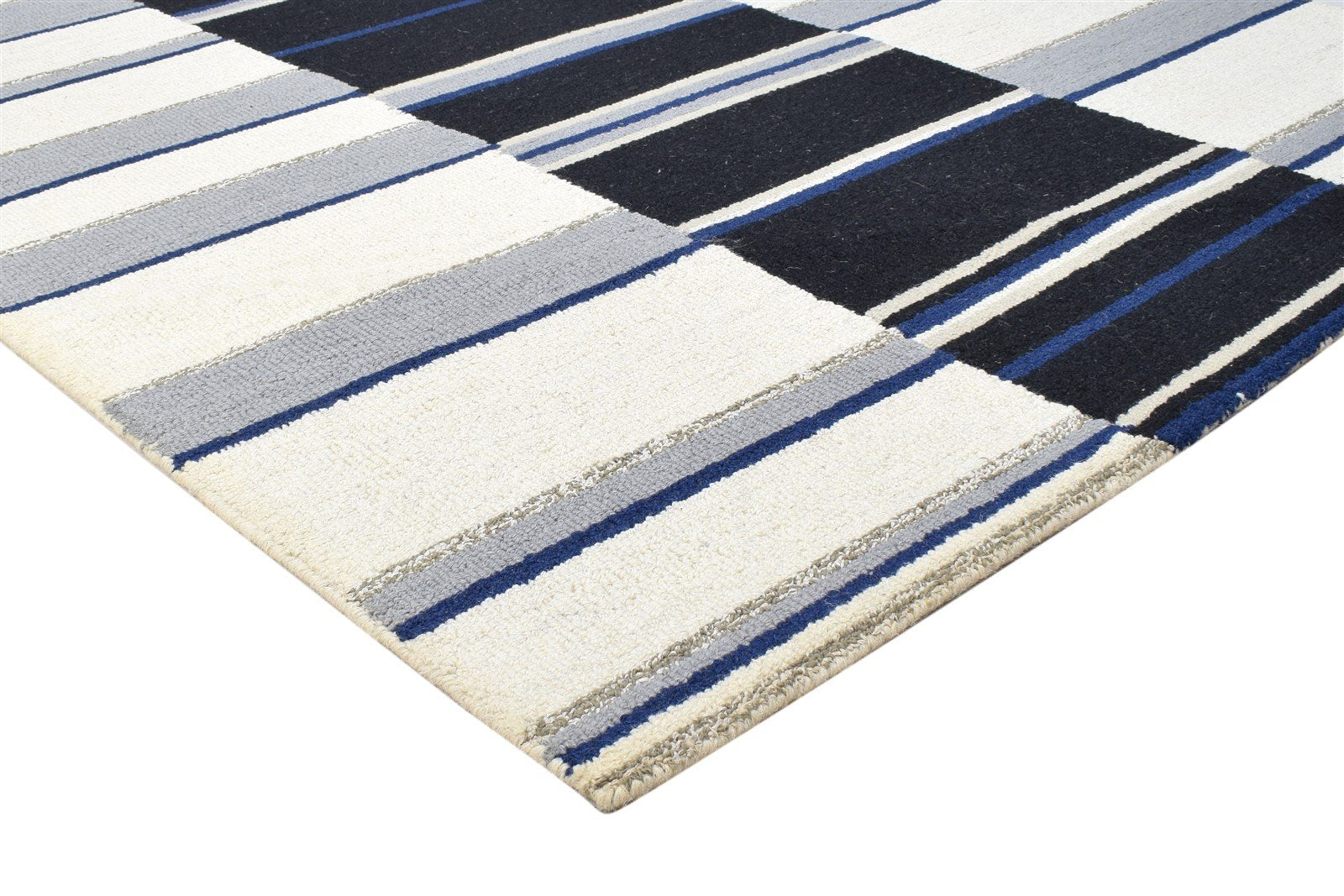 Grey Wool Rug 5' X 8' Modern Hand Tufted Scandinavian Striped Room Size Carpet 