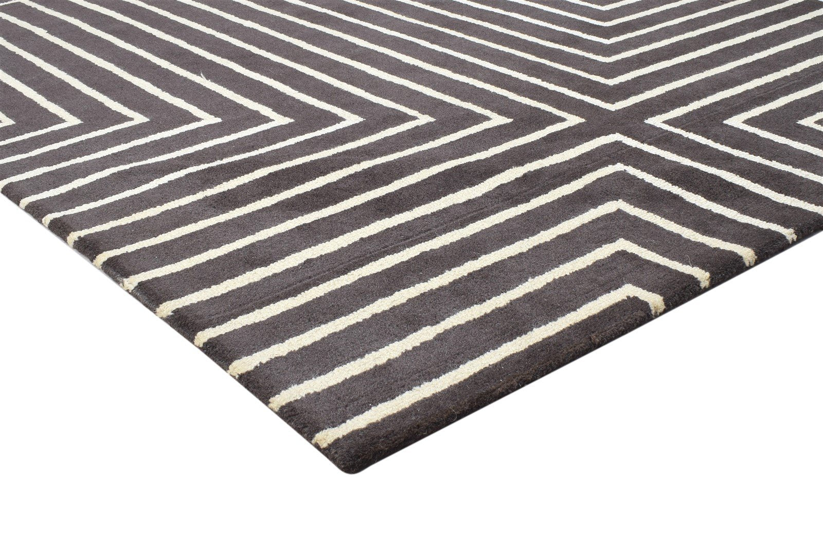 5' X 8' Rug Wool Brown Modern Hand Tufted Indian Geometric Room Size Carpet 