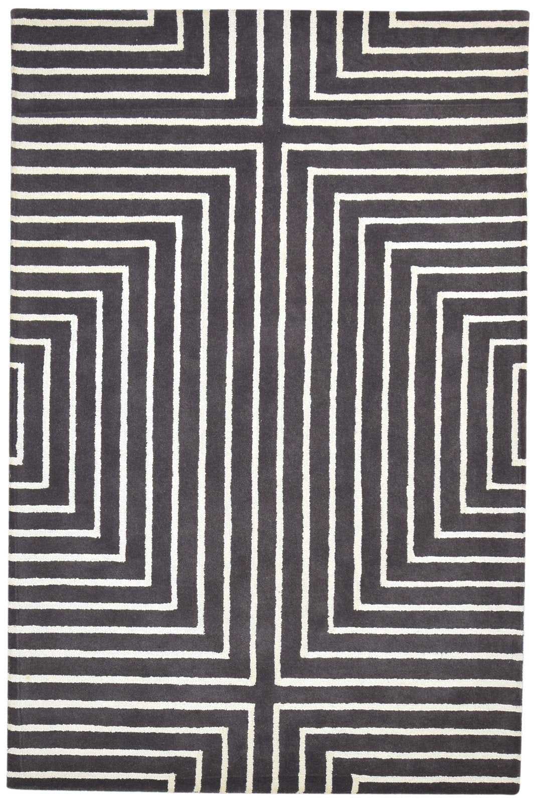 5' X 8' Rug Wool Brown Modern Hand Tufted Indian Geometric Room Size Carpet 