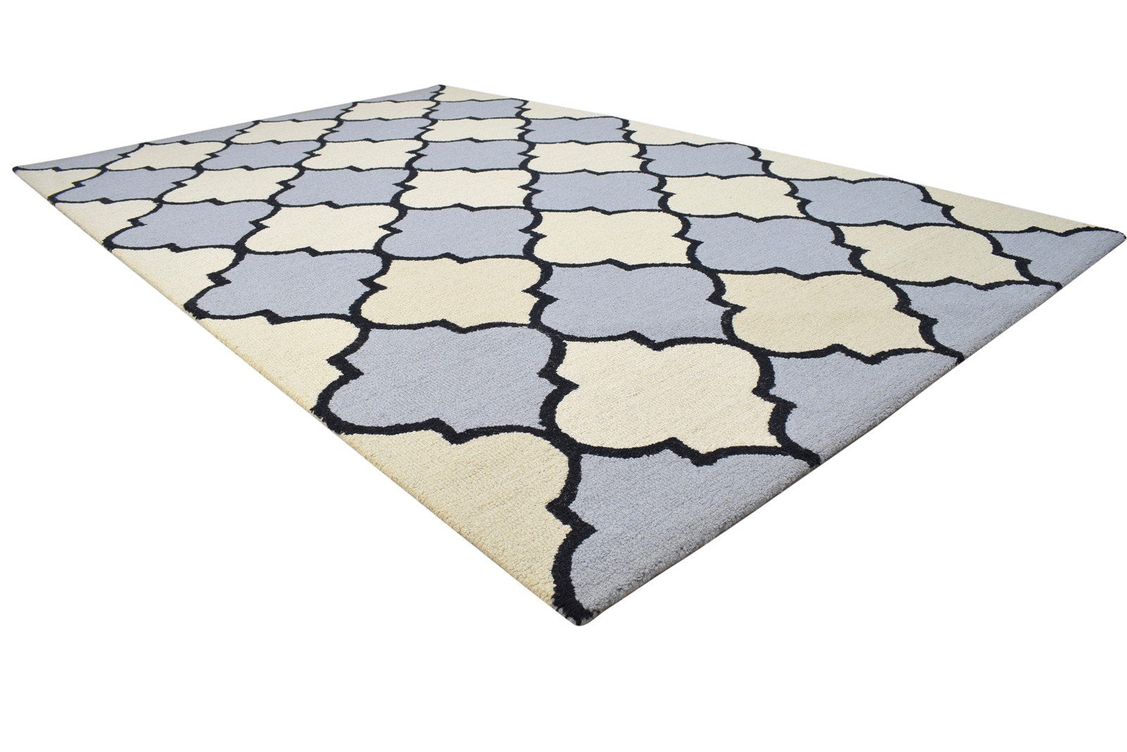 Hand Tufted Blue Wool Rug 5' X 8' Modern Moroccan Trellis Room Size Carpet 