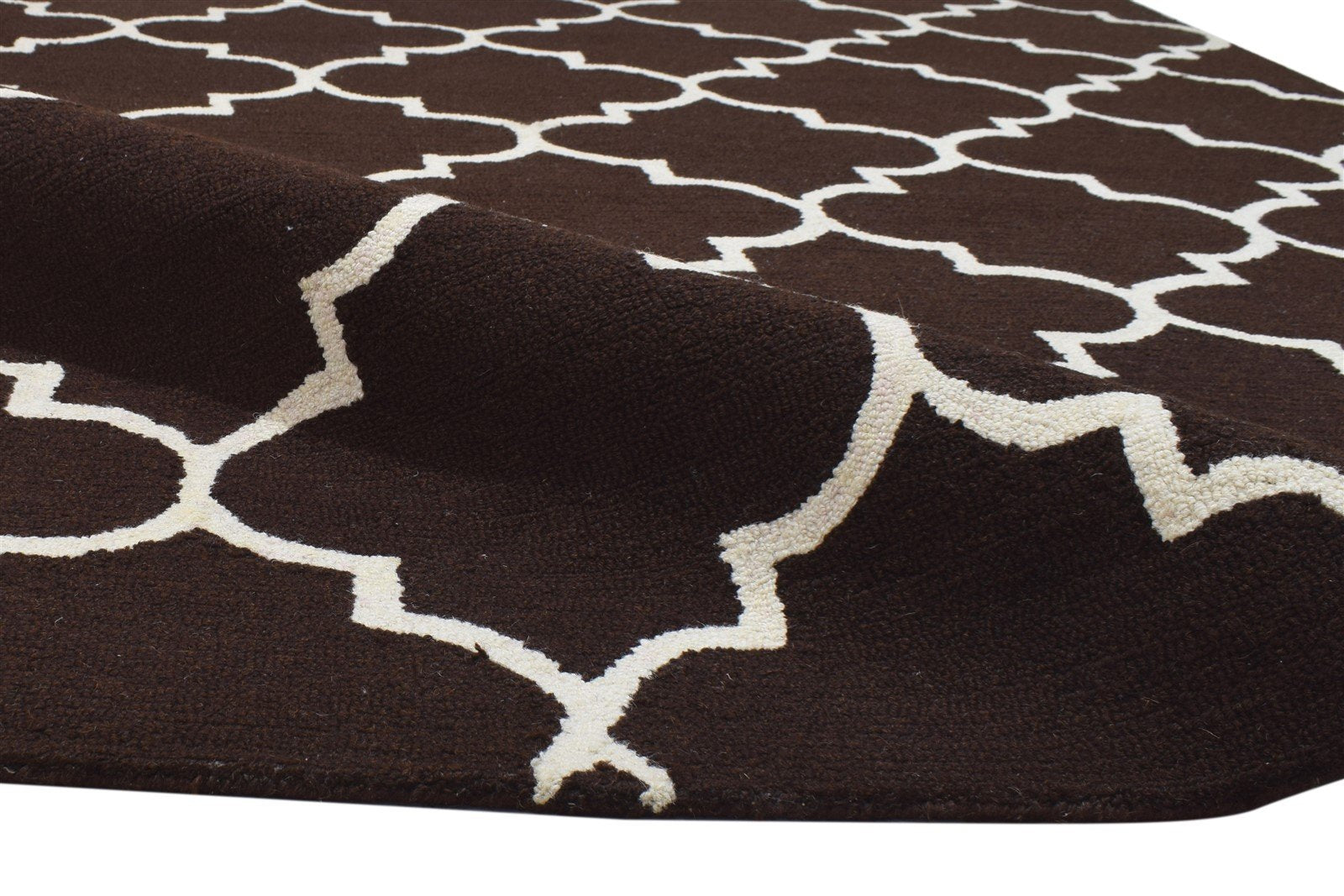 Wool Brown Rug 5' X 8' Modern Hand Tufted Moroccan Trellis Room Size Carpet 