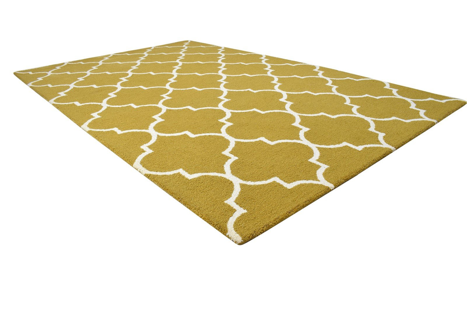 5' X 8' Rug Wool Gold Modern Hand Tufted Moroccan Trellis Room Size Carpet 