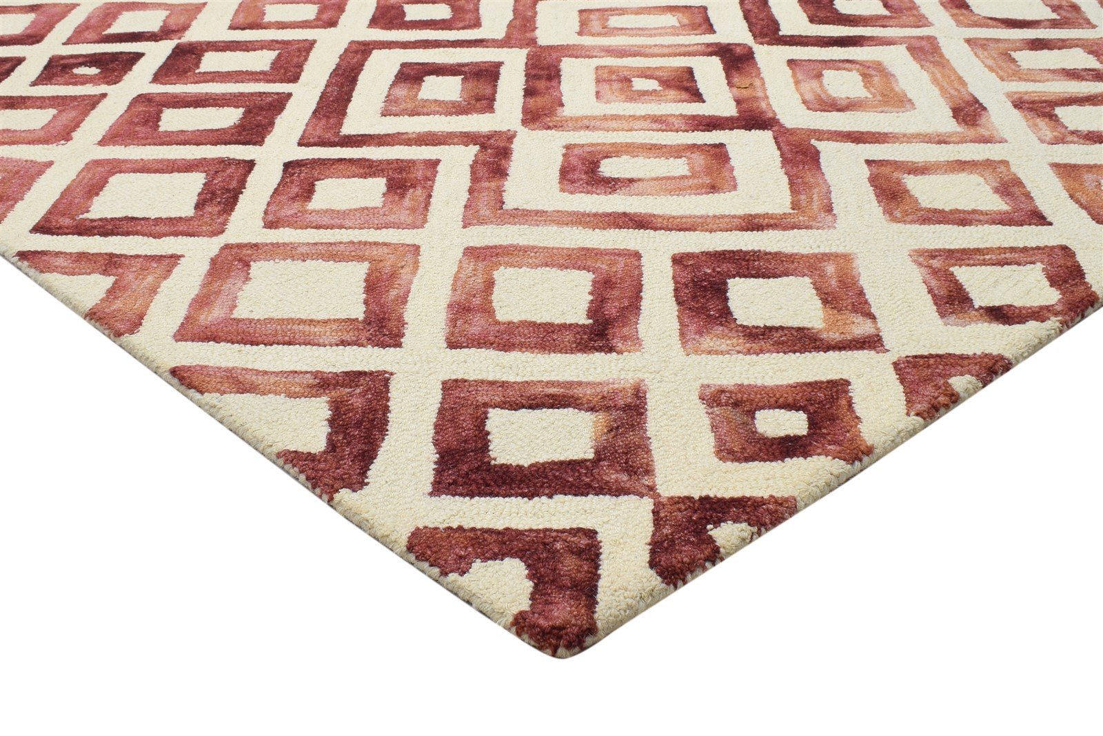 Hand Tufted Red Wool Rug 5' X 8' Modern Indian Geometric Room Size Carpet 