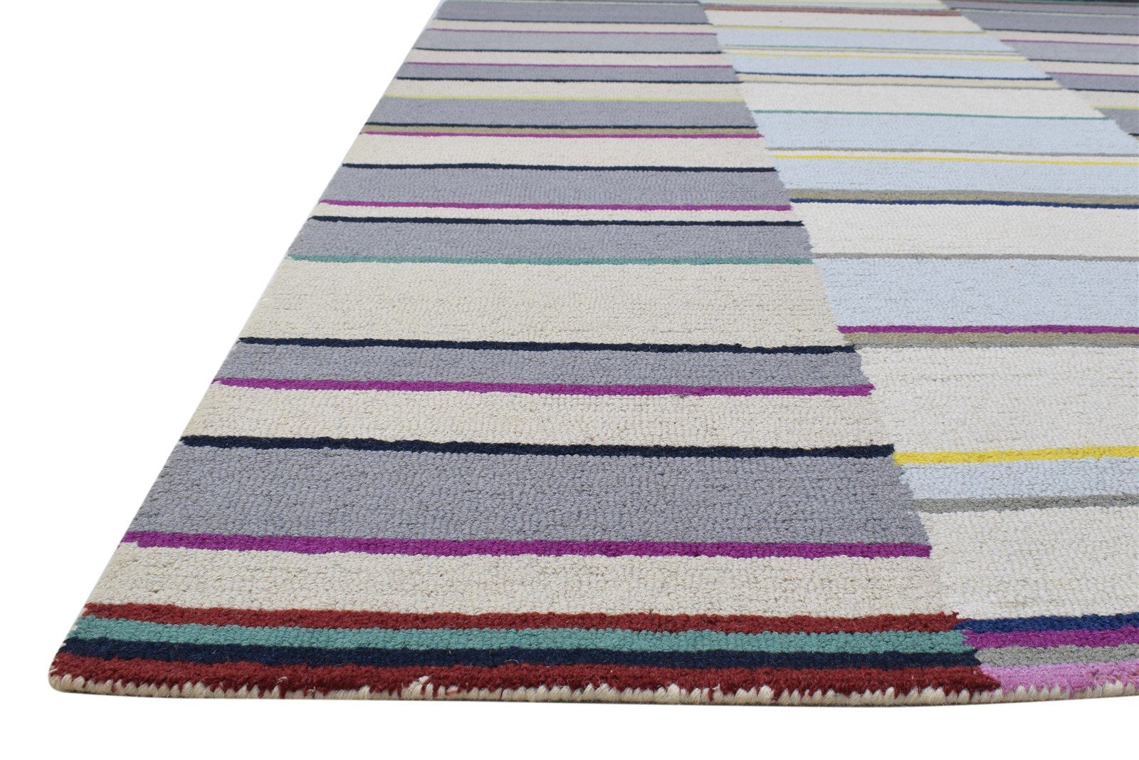 Hand Tufted Grey Wool Rug 5' X 8' Modern Scandinavian Striped Room Size Carpet 