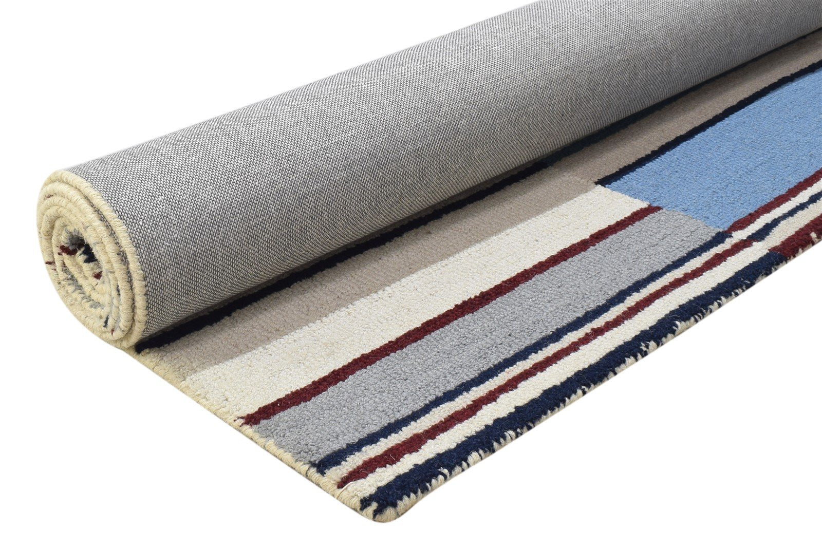 Sand Wool Rug 5' X 8' Modern Hand Tufted Scandinavian Striped Room Size Carpet 