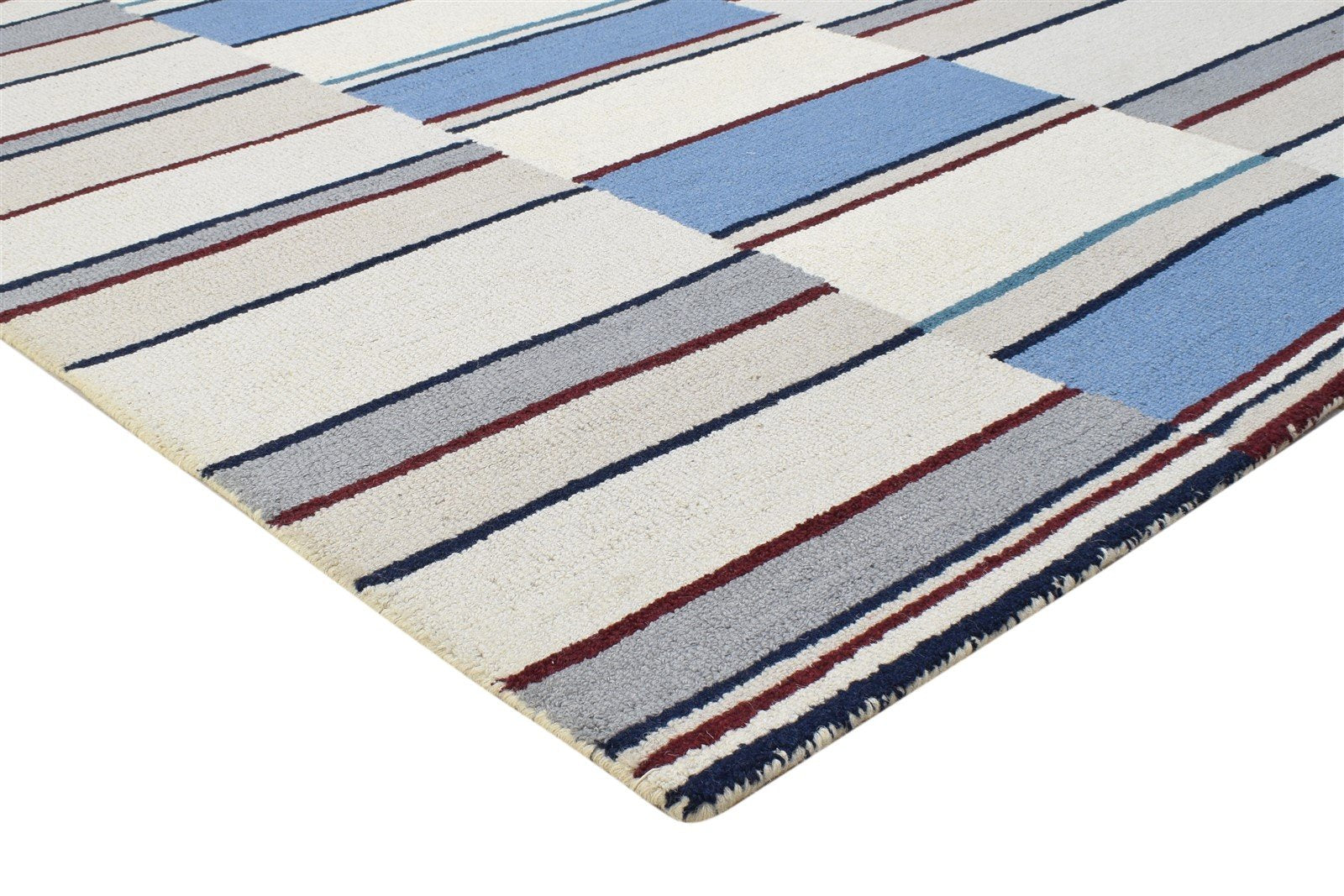 Sand Wool Rug 5' X 8' Modern Hand Tufted Scandinavian Striped Room Size Carpet 