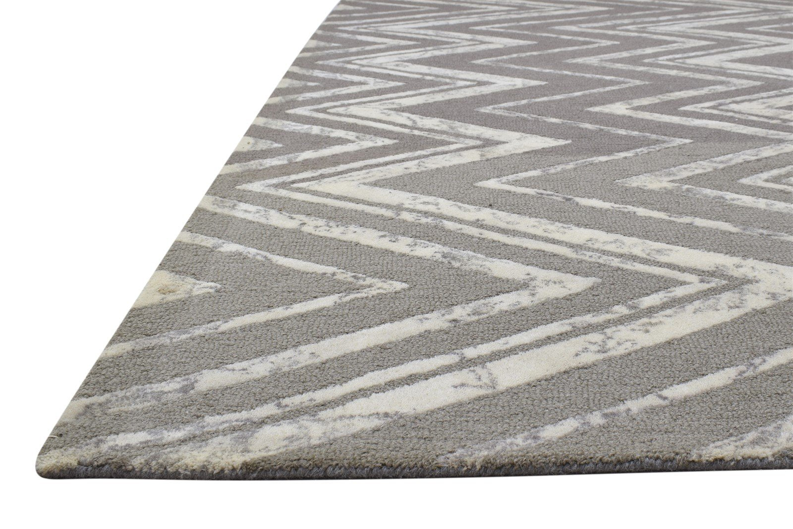 Wool Grey Rug 5' X 8' Modern Hand Tufted Scandinavian Chevron Room Size Carpet 