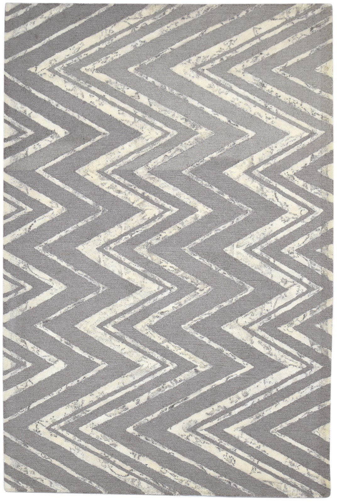 Wool Grey Rug 5' X 8' Modern Hand Tufted Scandinavian Chevron Room Size Carpet 