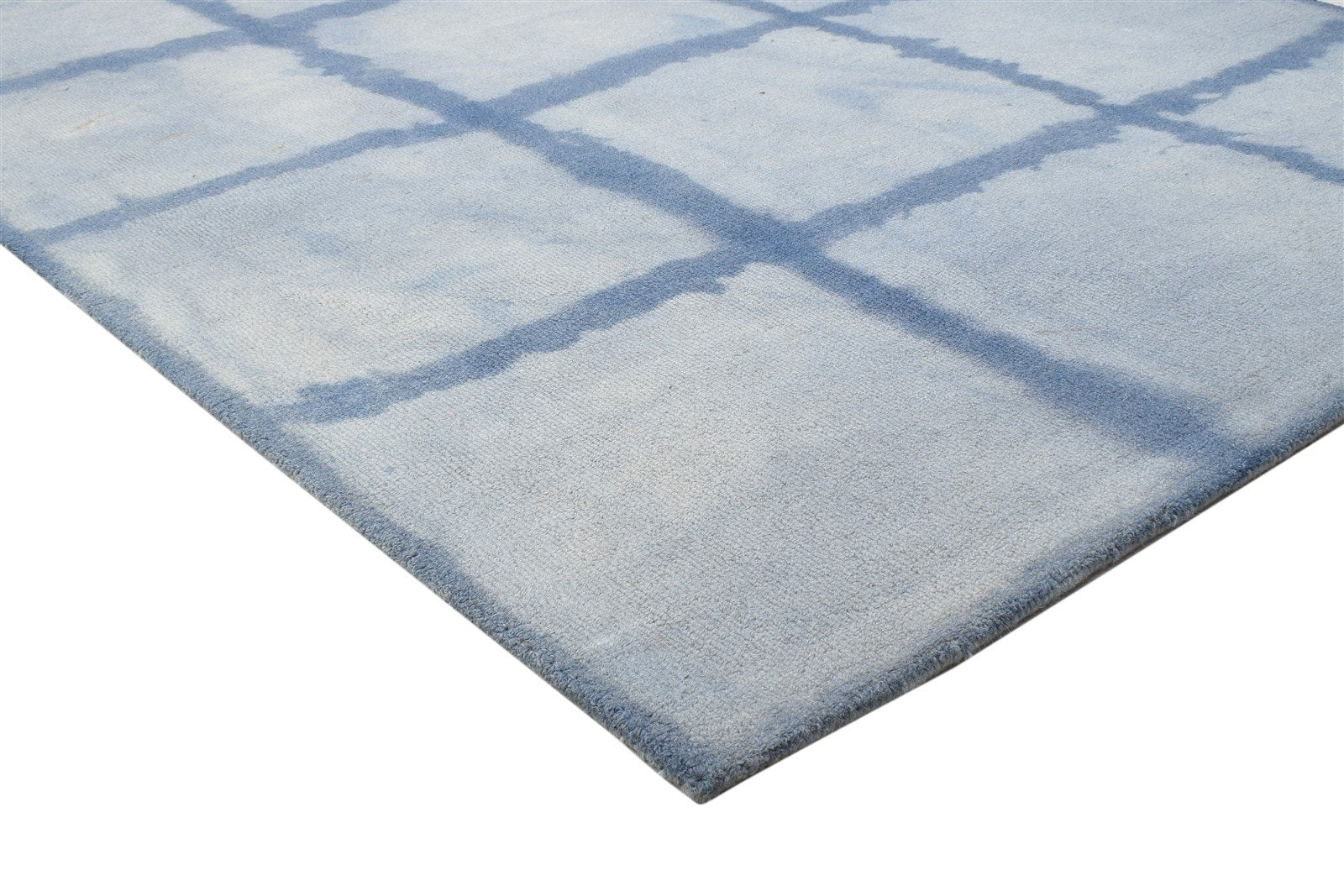 Wool Blue Rug 5' X 8' Modern Hand Tufted Shibori Tie Dye Room Size Carpet 