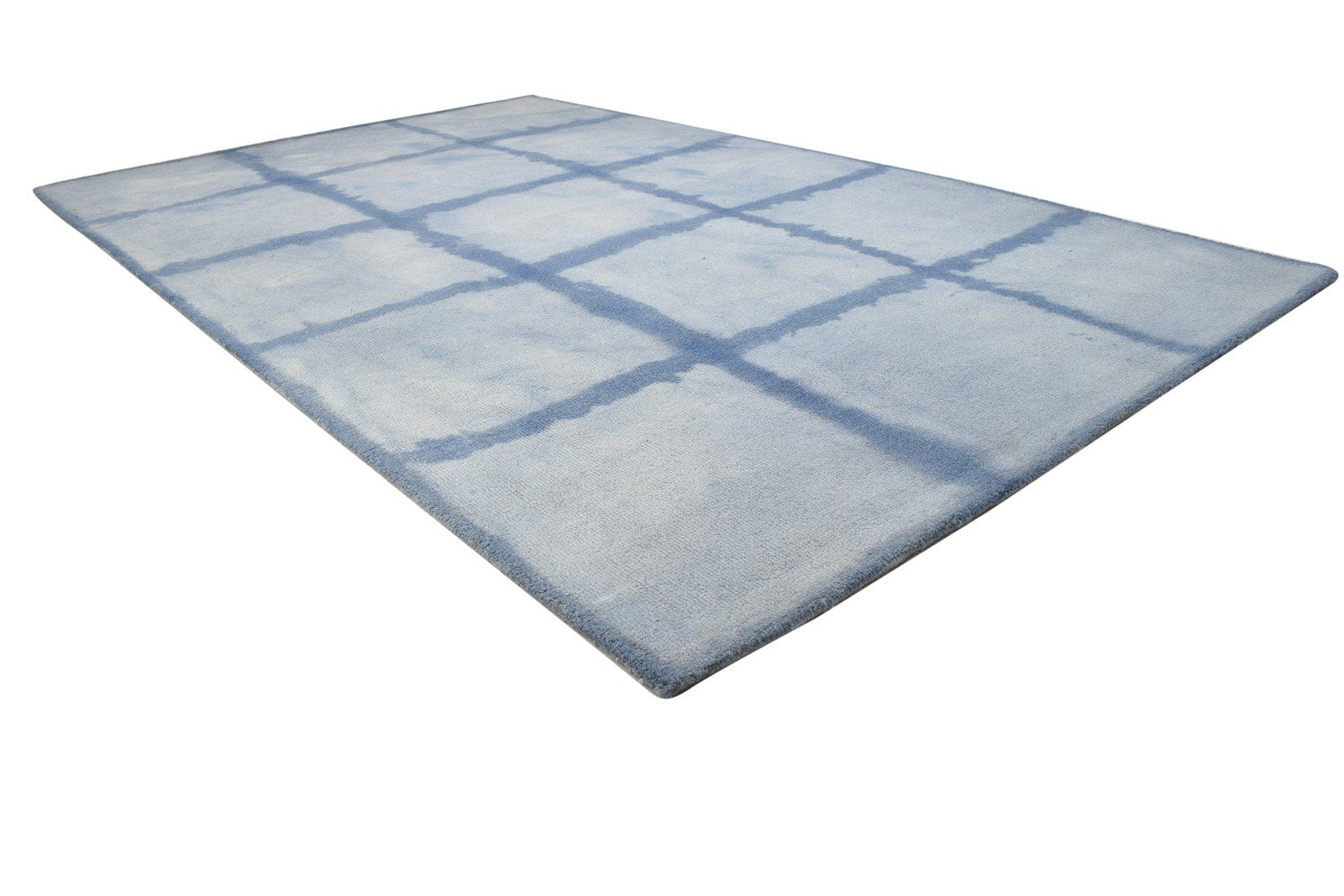 Wool Blue Rug 5' X 8' Modern Hand Tufted Shibori Tie Dye Room Size Carpet 