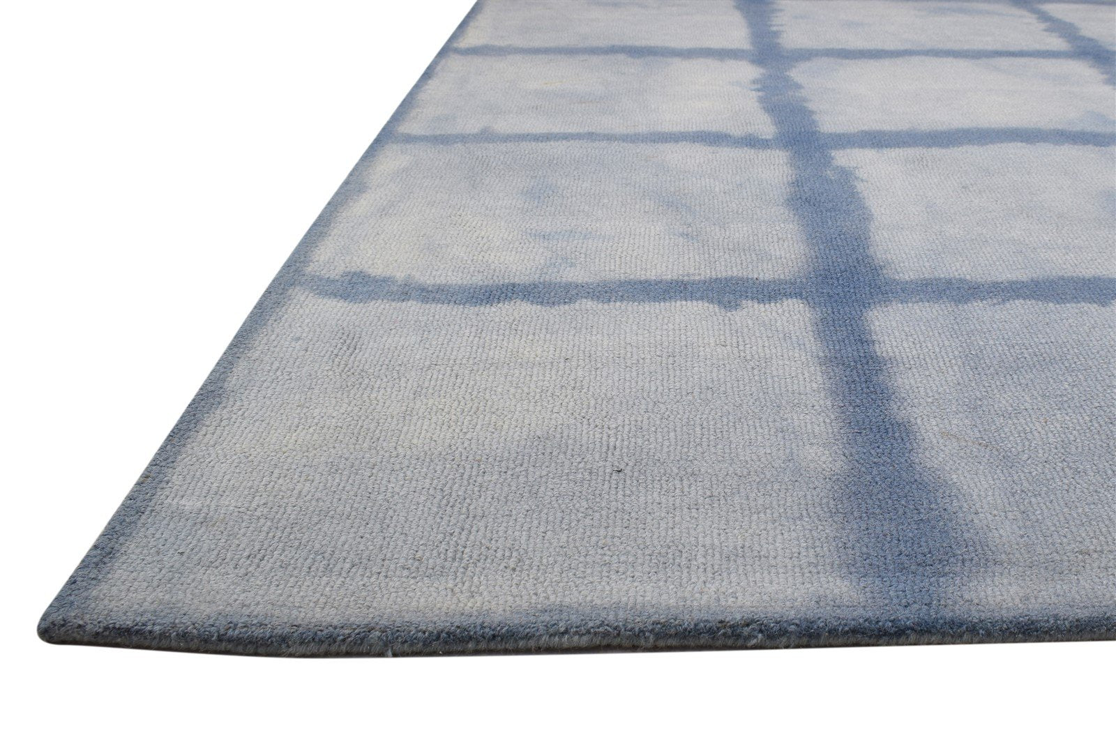 Wool Blue Rug 5' X 8' Modern Hand Tufted Shibori Tie Dye Room Size Carpet 