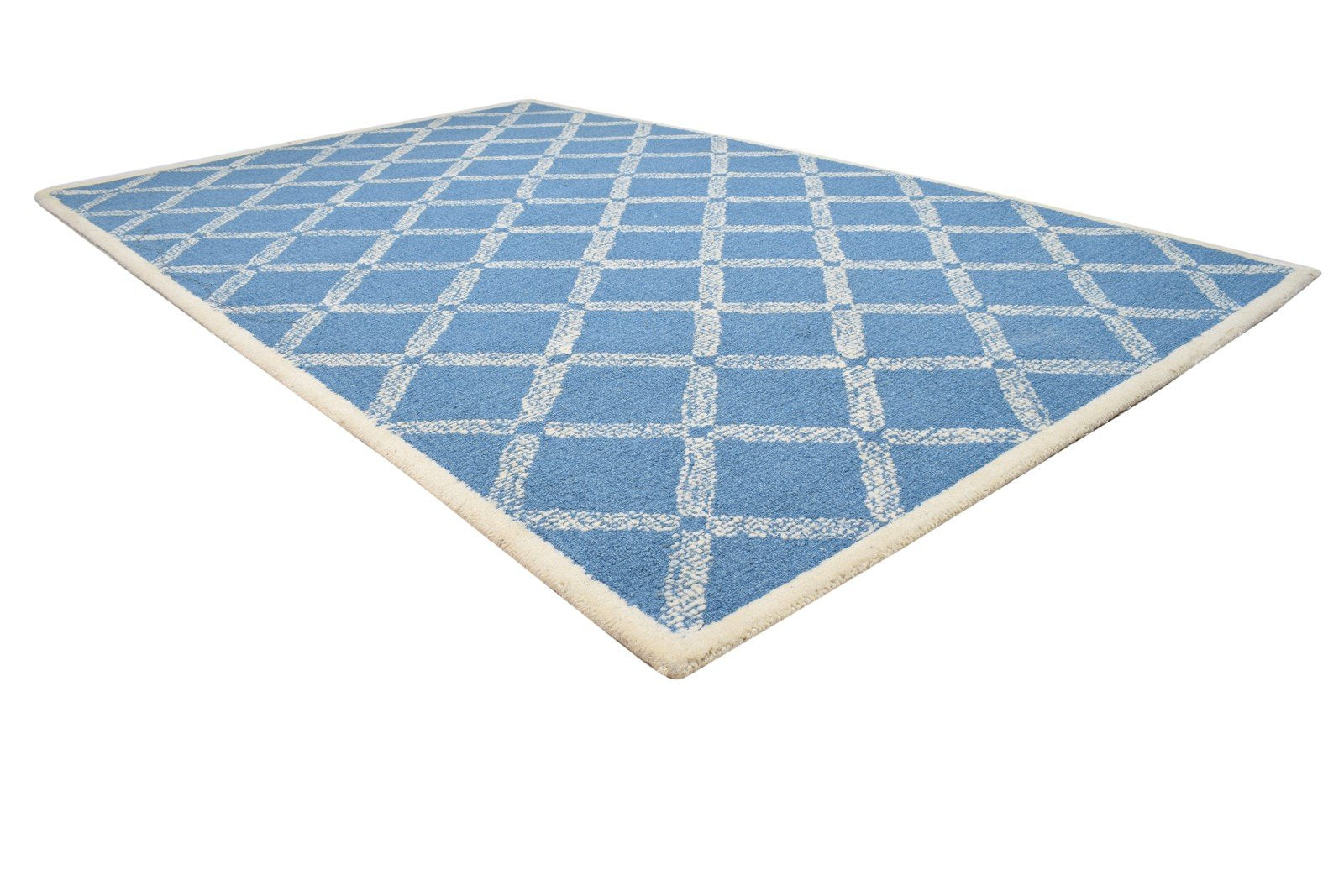 5' X 8' Rug Wool Blue Modern Hand Tufted Scandinavian Geometric Room Size Carpet 