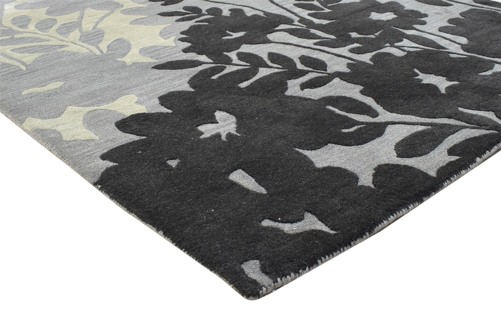 Grey Wool Rug 5' X 8' Modern Hand Tufted French Floral Room Size Carpet 